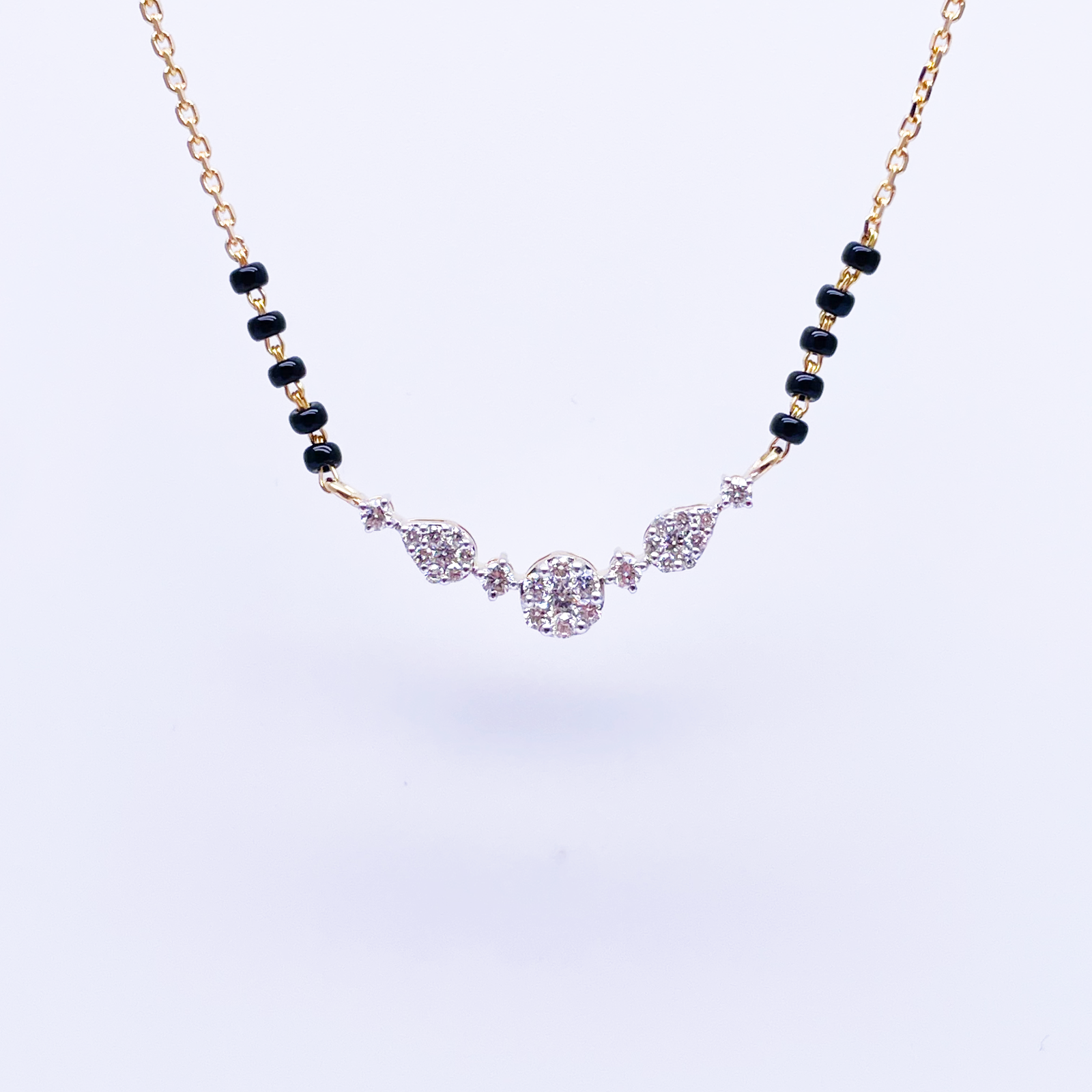 18ct Yellow Gold Natural Diamond 0.51ct Round & Pear Pendant Mangalsutra Necklace IGI Certified  Mangalsutra Chains