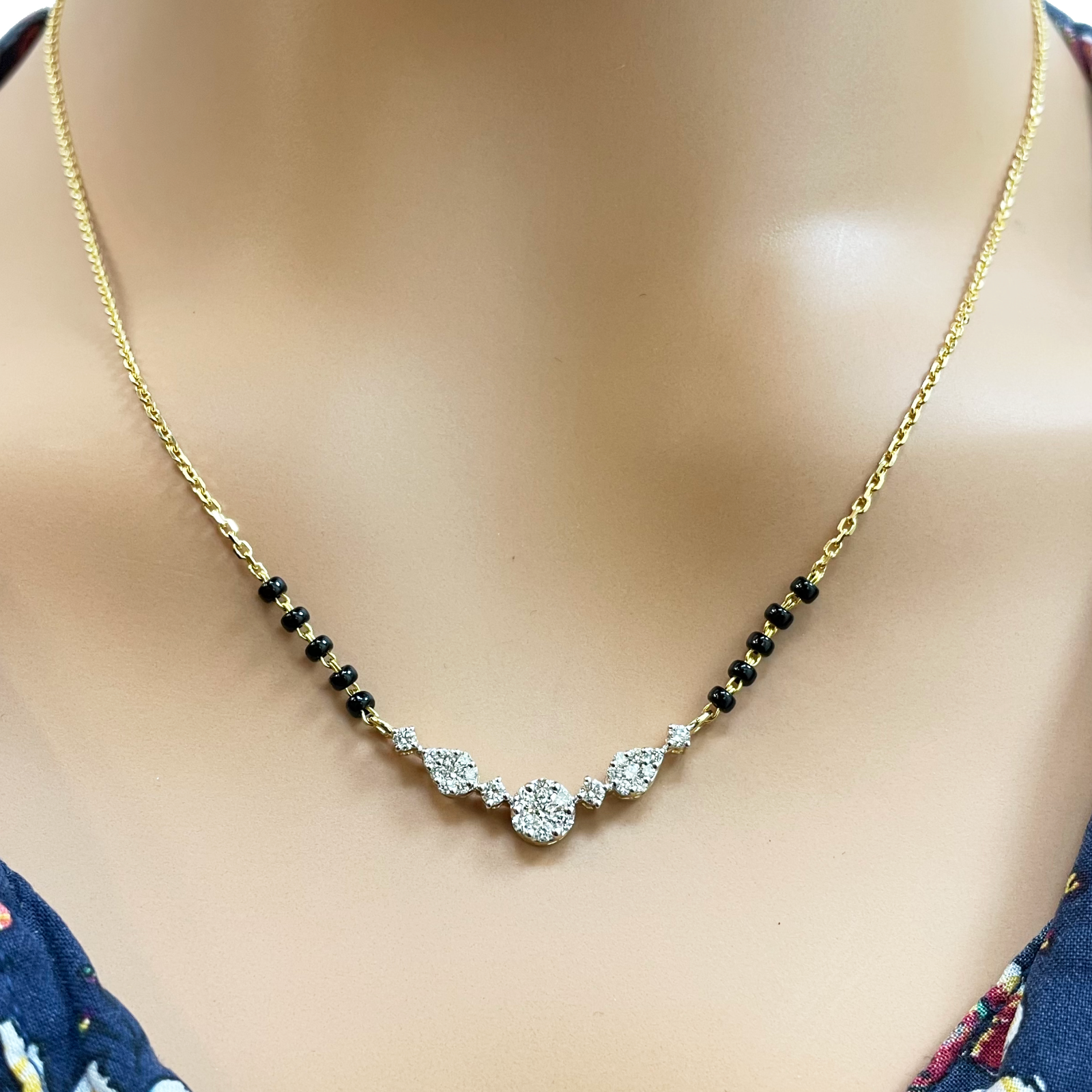 18ct Yellow Gold Natural Diamond 0.51ct Round & Pear Pendant Mangalsutra Necklace IGI Certified  Mangalsutra Chains