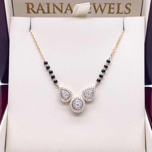 18ct Yellow Gold Natural Diamond 0.65ct Pear & Round Halo Mangalsutra Necklace Hallmarked