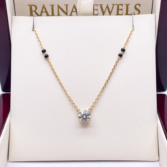 18ct Yellow Gold Lab Grown Diamond 1.00ct Black Beads Mangalsutra Necklace IGI