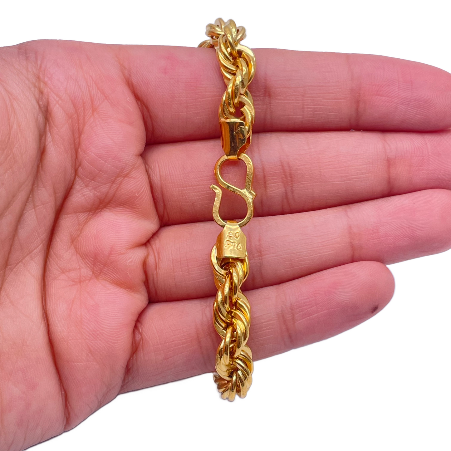 22ct Yellow Gold Fancy Hollow Twisted Rope Bracelet 7''inches