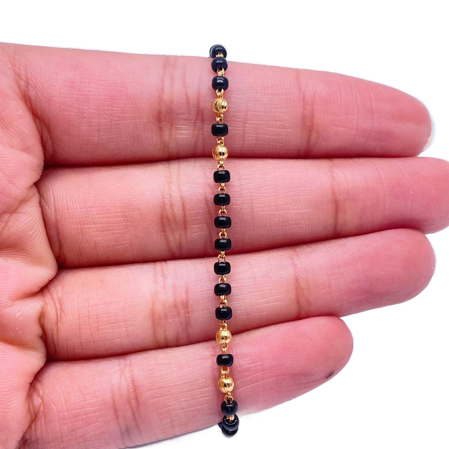 22ct Yellow Gold Children's Bracelet Black & Gold Beads (Maniya/Manka/Nazariya)