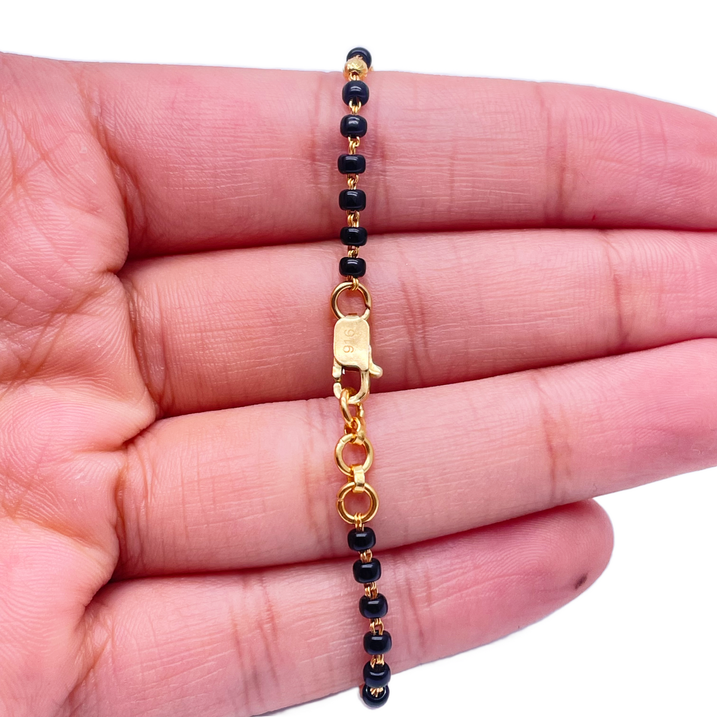 22ct Yellow Gold Children's Bracelet Black & Gold Beads (Maniya/Manka/Nazariya)