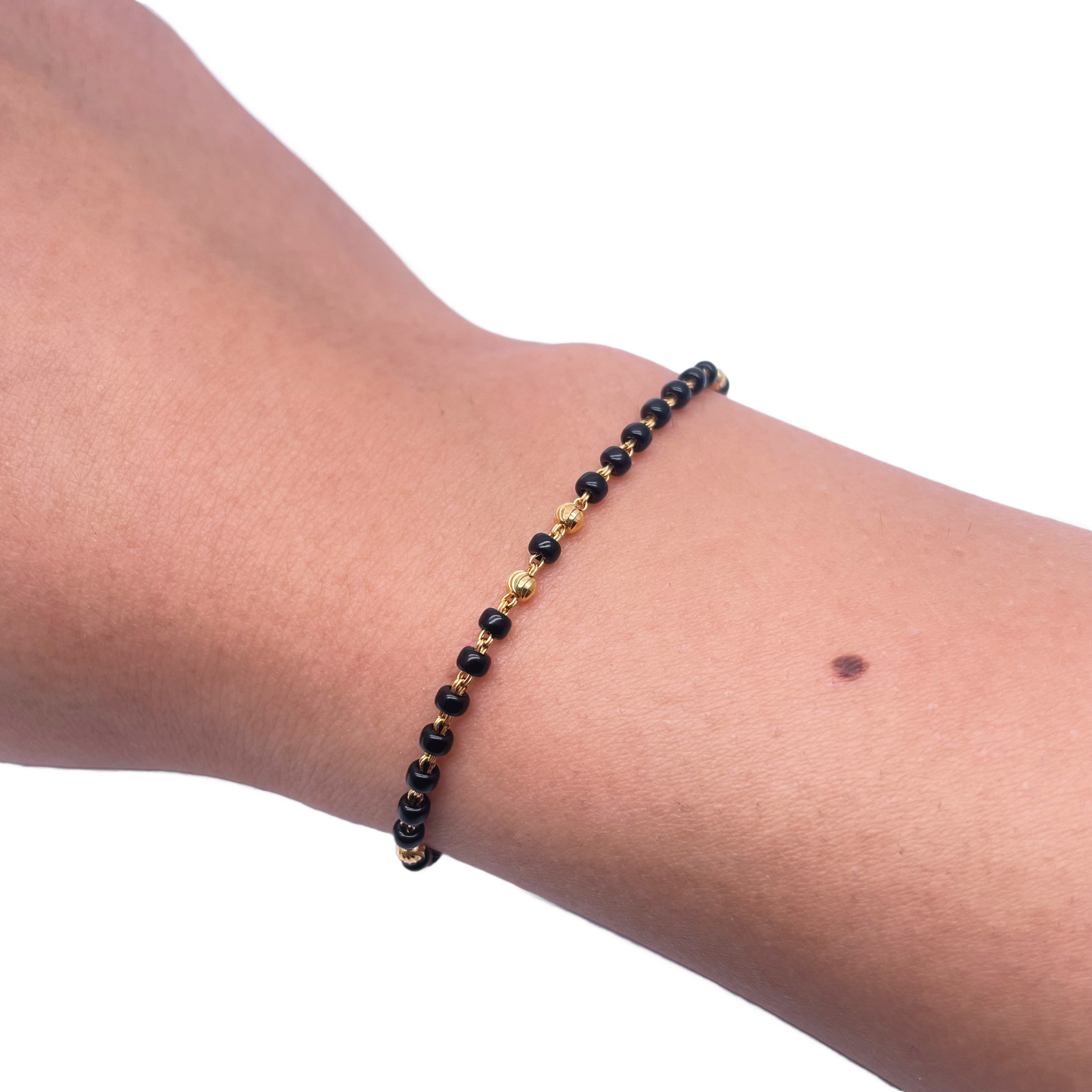 22ct Yellow Gold Children's Bracelet Black & Gold Beads (Maniya/Manka/Nazariya)