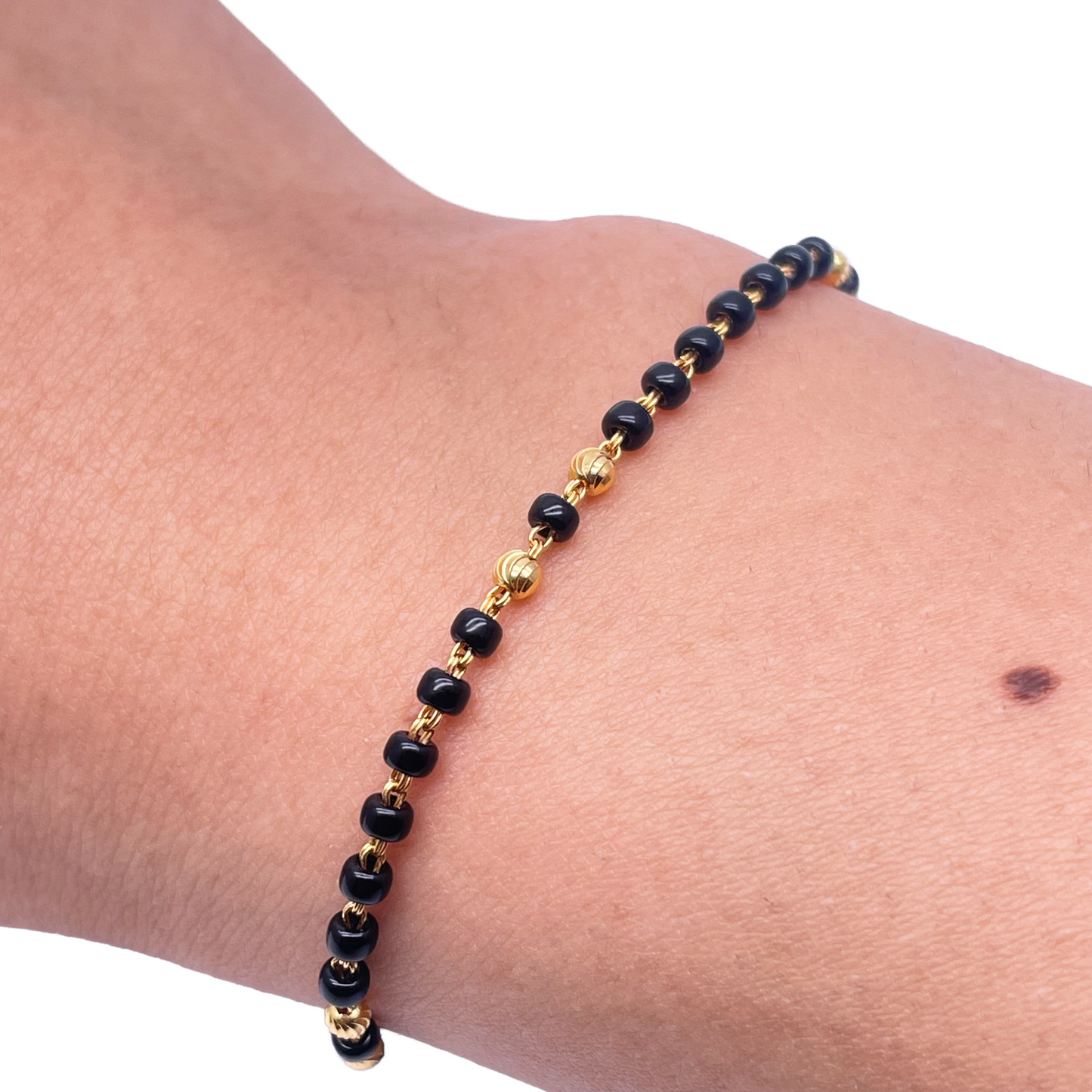 22ct Yellow Gold Children's Bracelet Black & Gold Beads (Maniya/Manka/Nazariya)