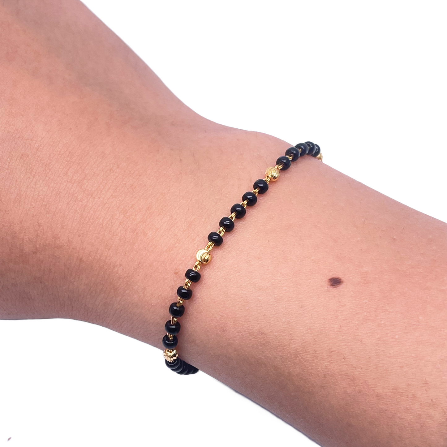 22ct Yellow Gold Children's Bracelet Black & Gold Beads (Maniya/Manka/Nazariya)