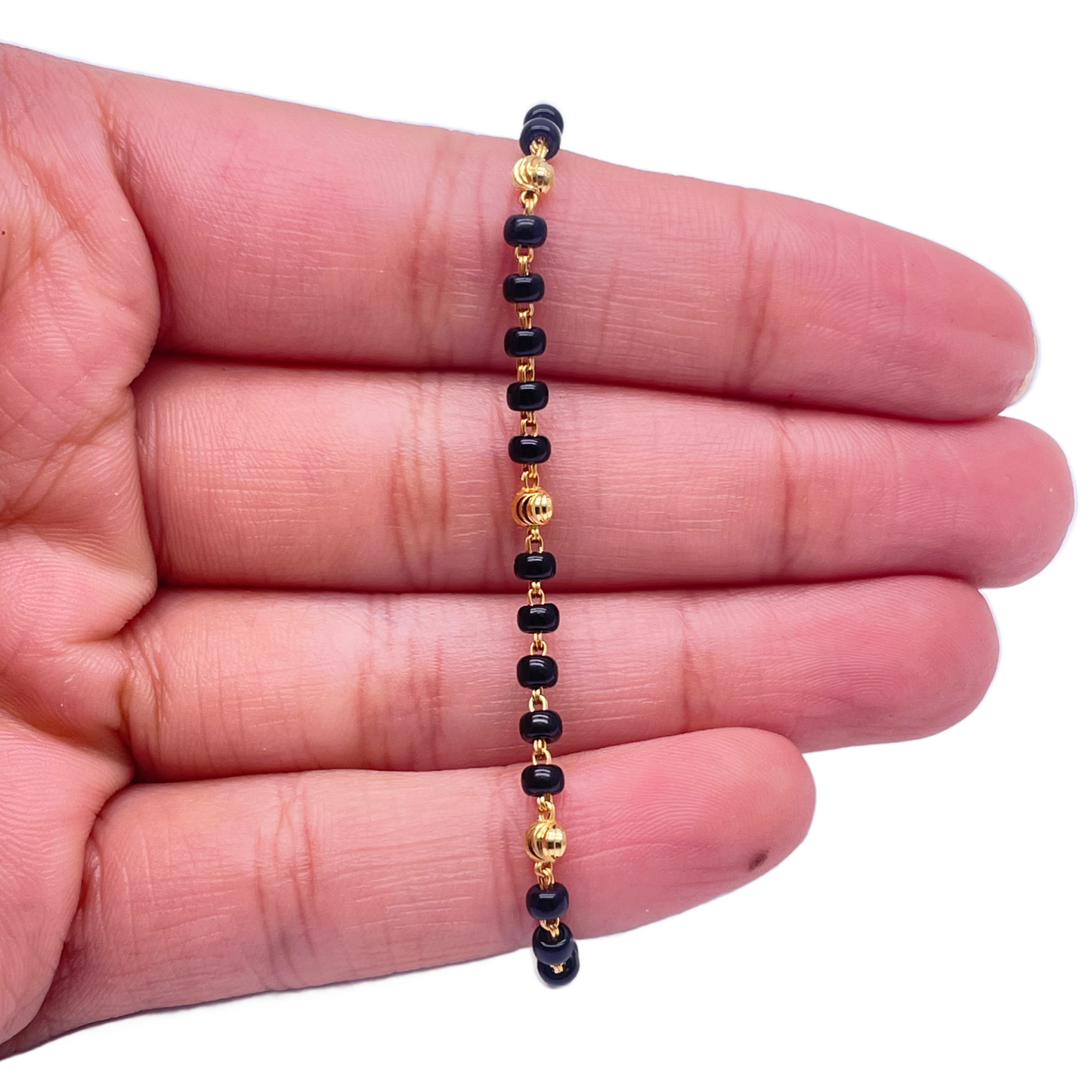 22ct Yellow Gold Children's Bracelet Black & Gold Beads (Maniya/Manka/Nazariya)