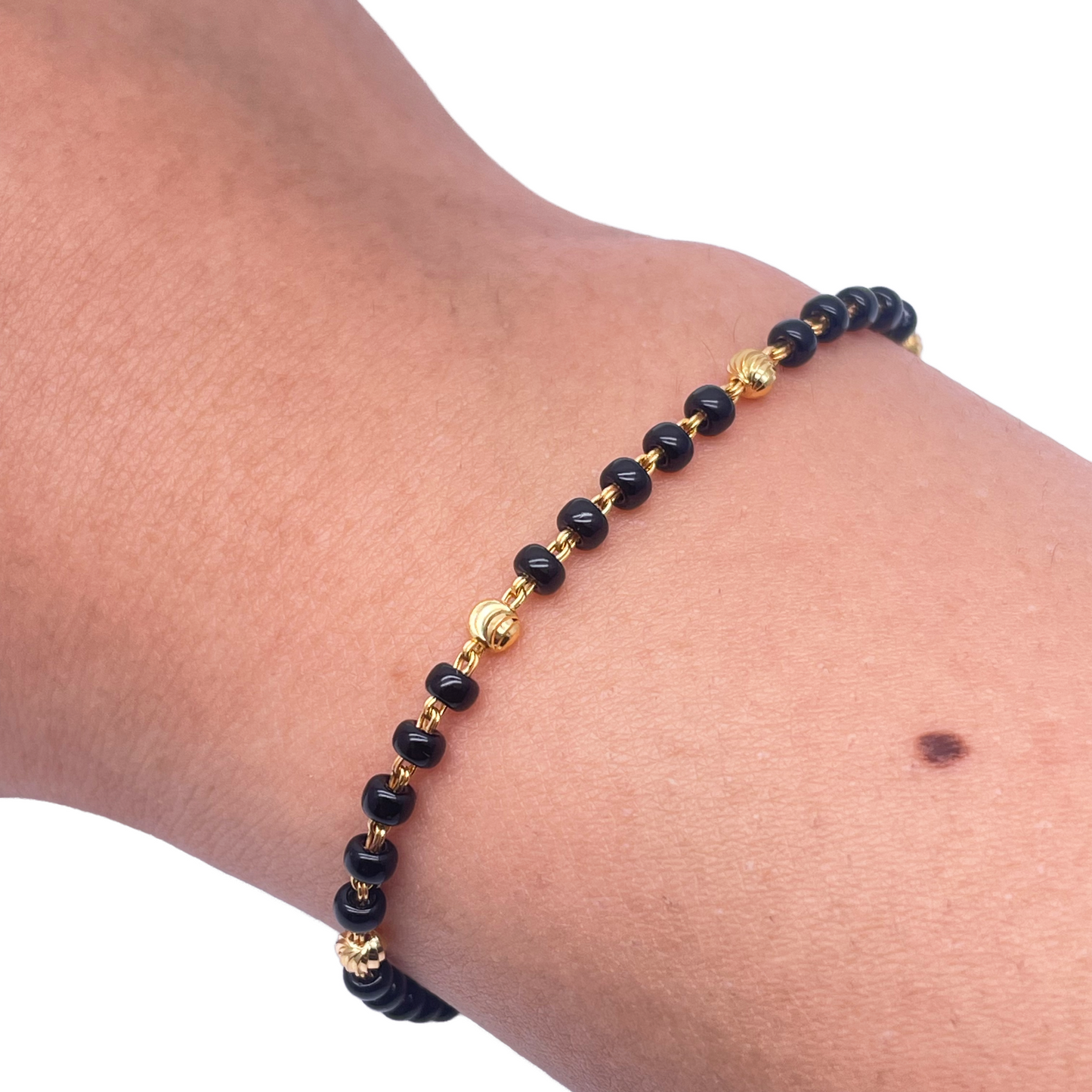 22ct Yellow Gold Children's Bracelet Black & Gold Beads (Maniya/Manka/Nazariya)