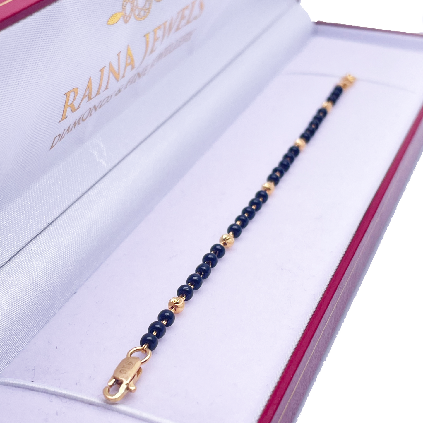 22ct Yellow Gold Children's Bracelet Black & Gold Beads (Maniya/Manka/Nazariya)