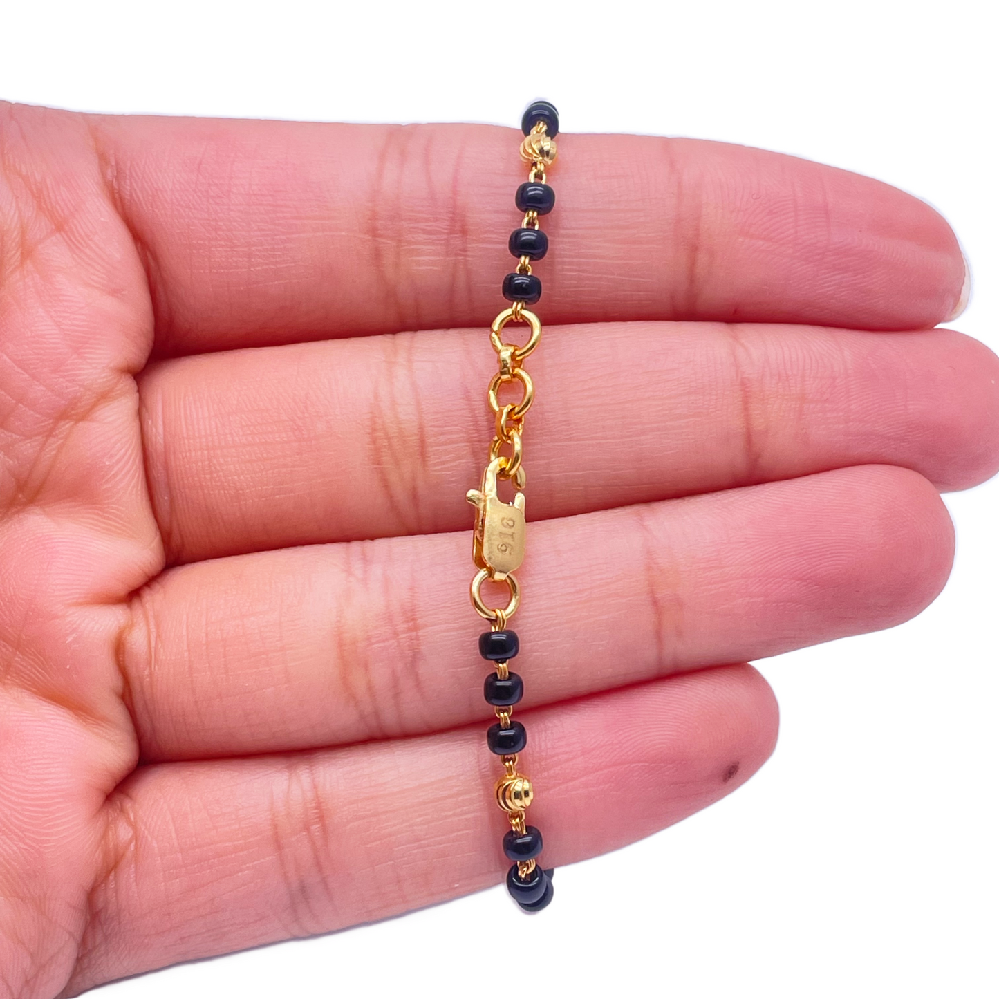 22ct Yellow Gold Children's Bracelet Black & Gold Beads (Maniya/Manka/Nazariya)