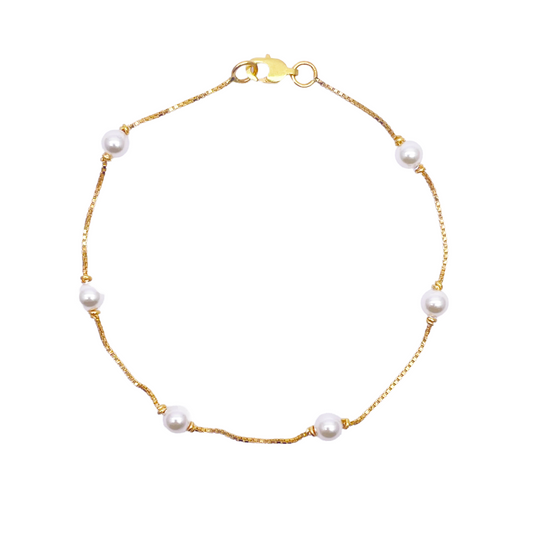 22ct Yellow Gold Six Synthetic Pearl Elegant Bracelet 7Inches