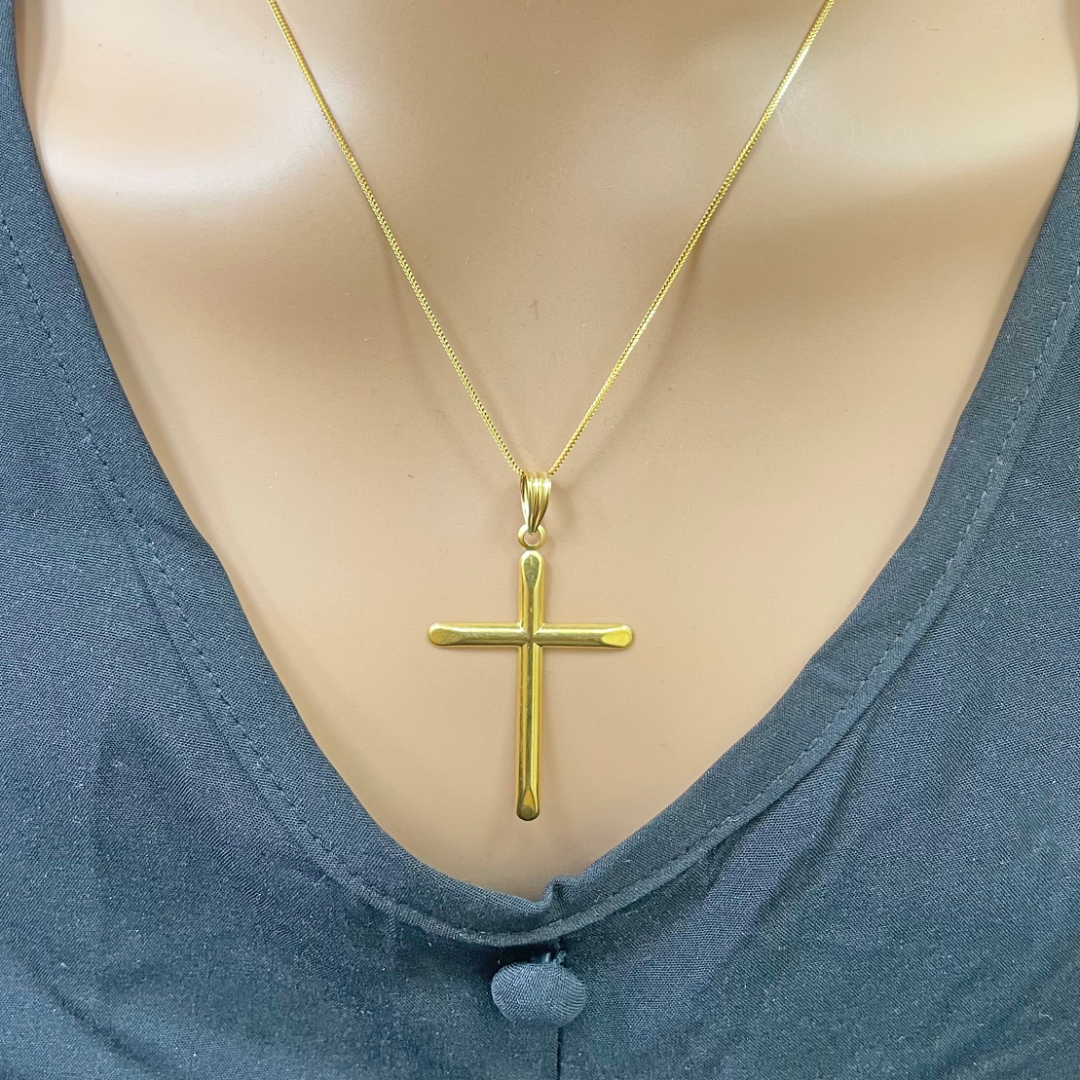 22ct Gold Cross Pendant Lightweight High Polished 45x25.9mm 