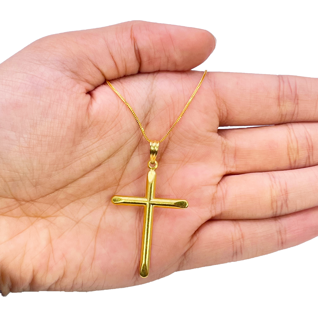 22ct Gold Cross Pendant Lightweight High Polished 45x25.9mm 