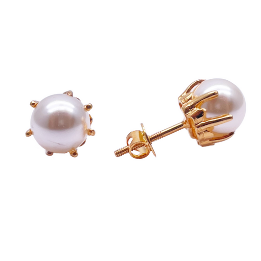 22ct Yellow Gold Claw Set Pearl Earrings