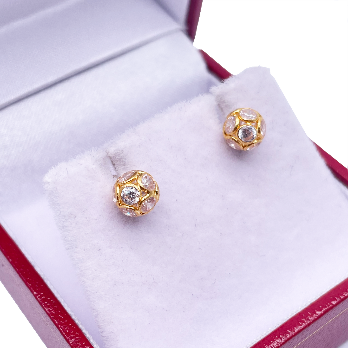 22ct Yellow Gold Fancy Cubic Zirconia Sparkly Ball Earrings