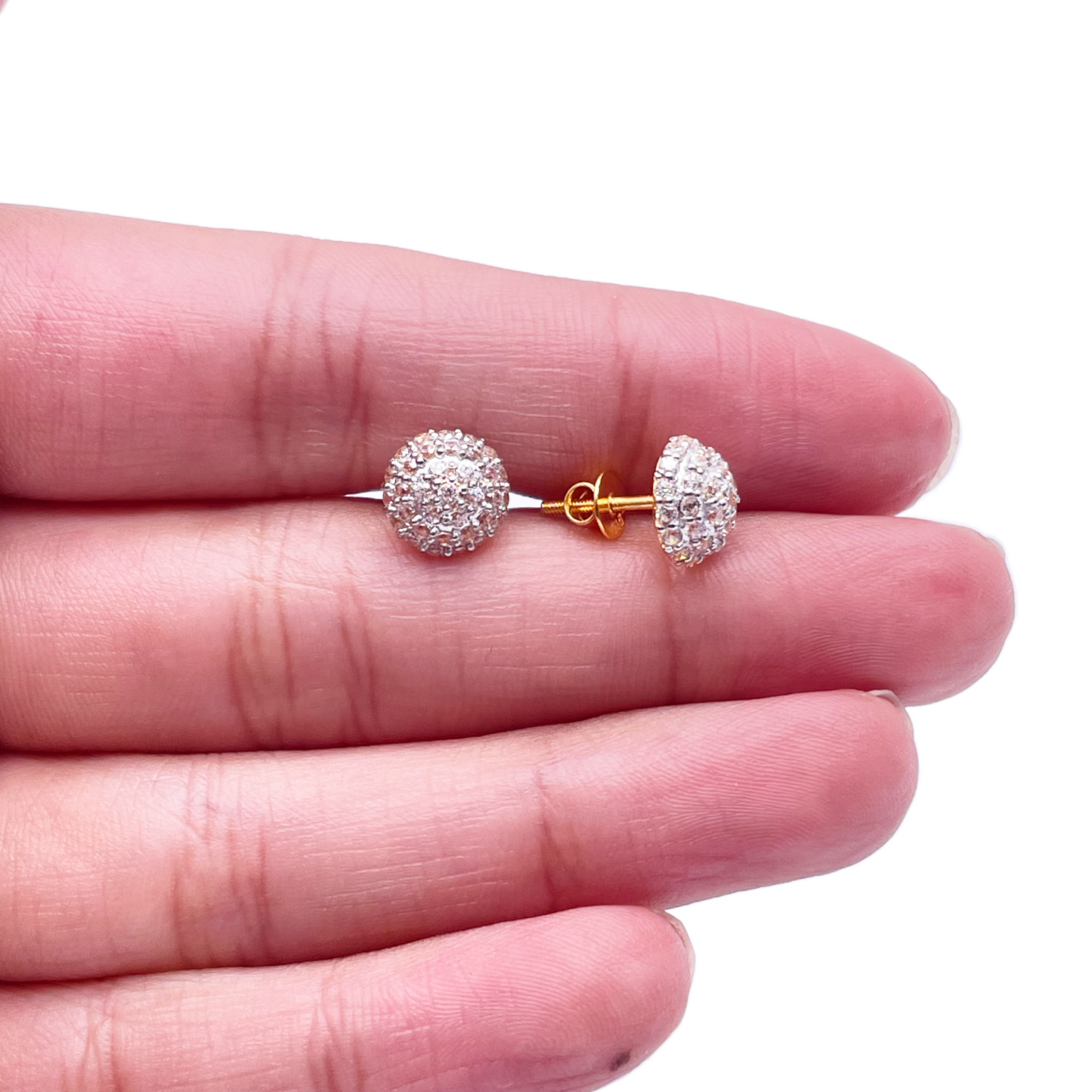 22ct Yellow Gold Fancy Cubic Zirconia Sparkly Dome Earrings