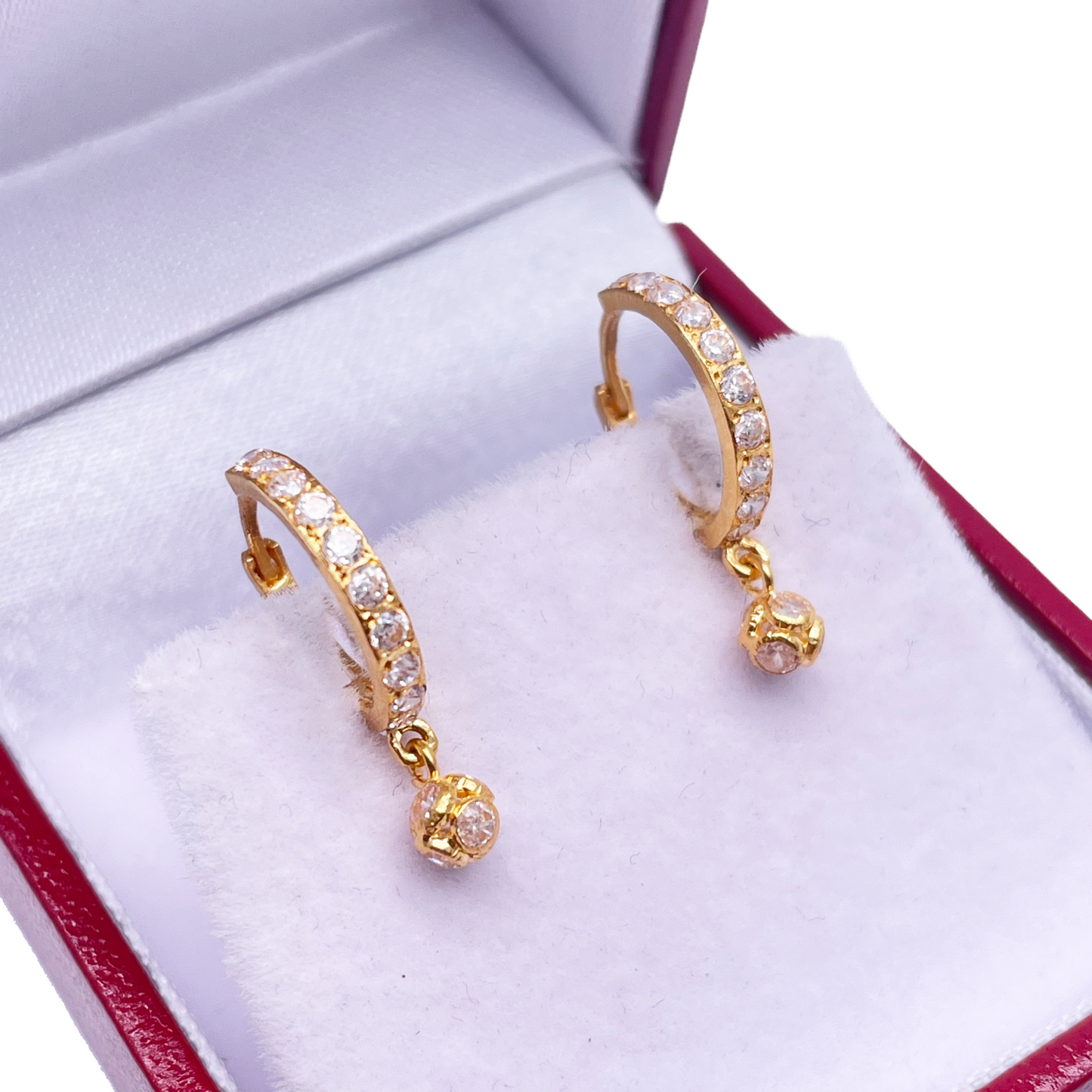 22ct Yellow Gold Cubic Zirconia Drop Ball Hoop Huggies Earrings