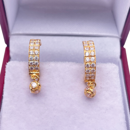 22ct Yellow Gold Double Row Cubic Zirconia Drop Ball Hoop Huggies Earrings