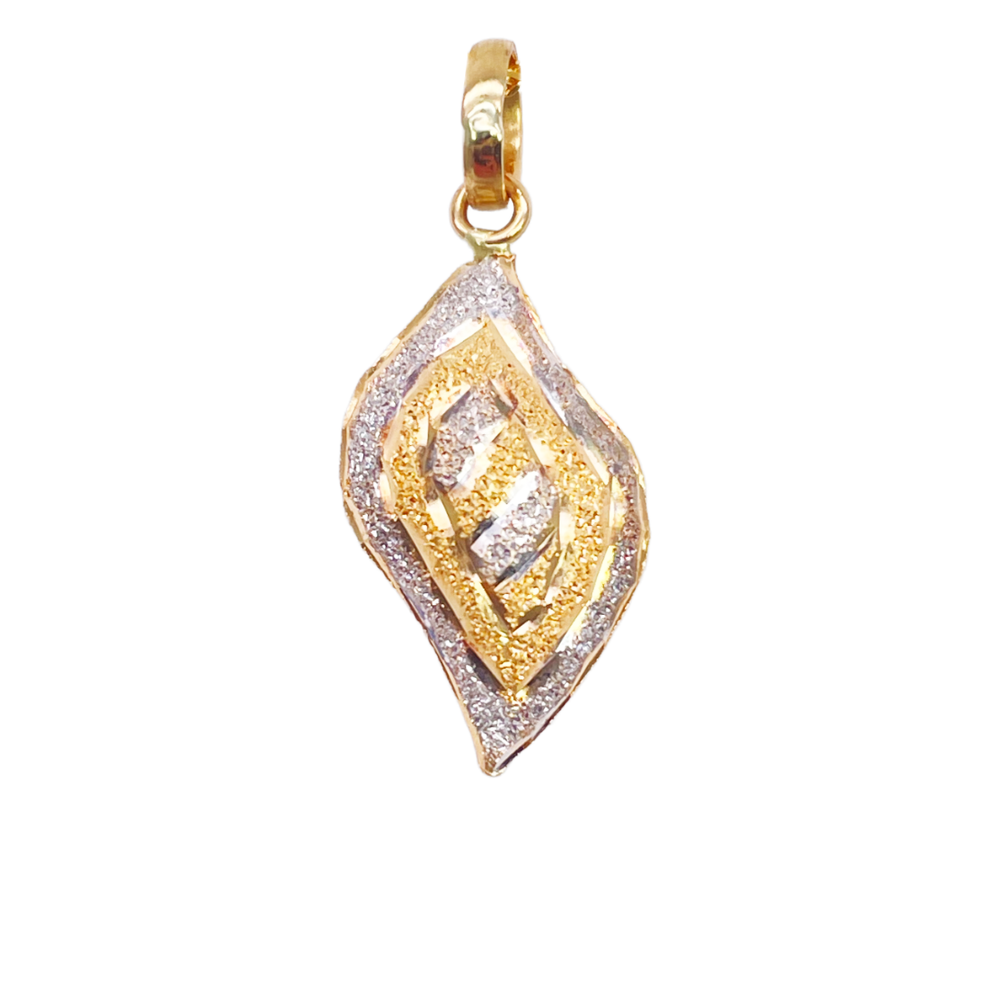 22ct Yellow Gold Diamond Cut Two-Tone Sparkly Leaf Shape Pendant