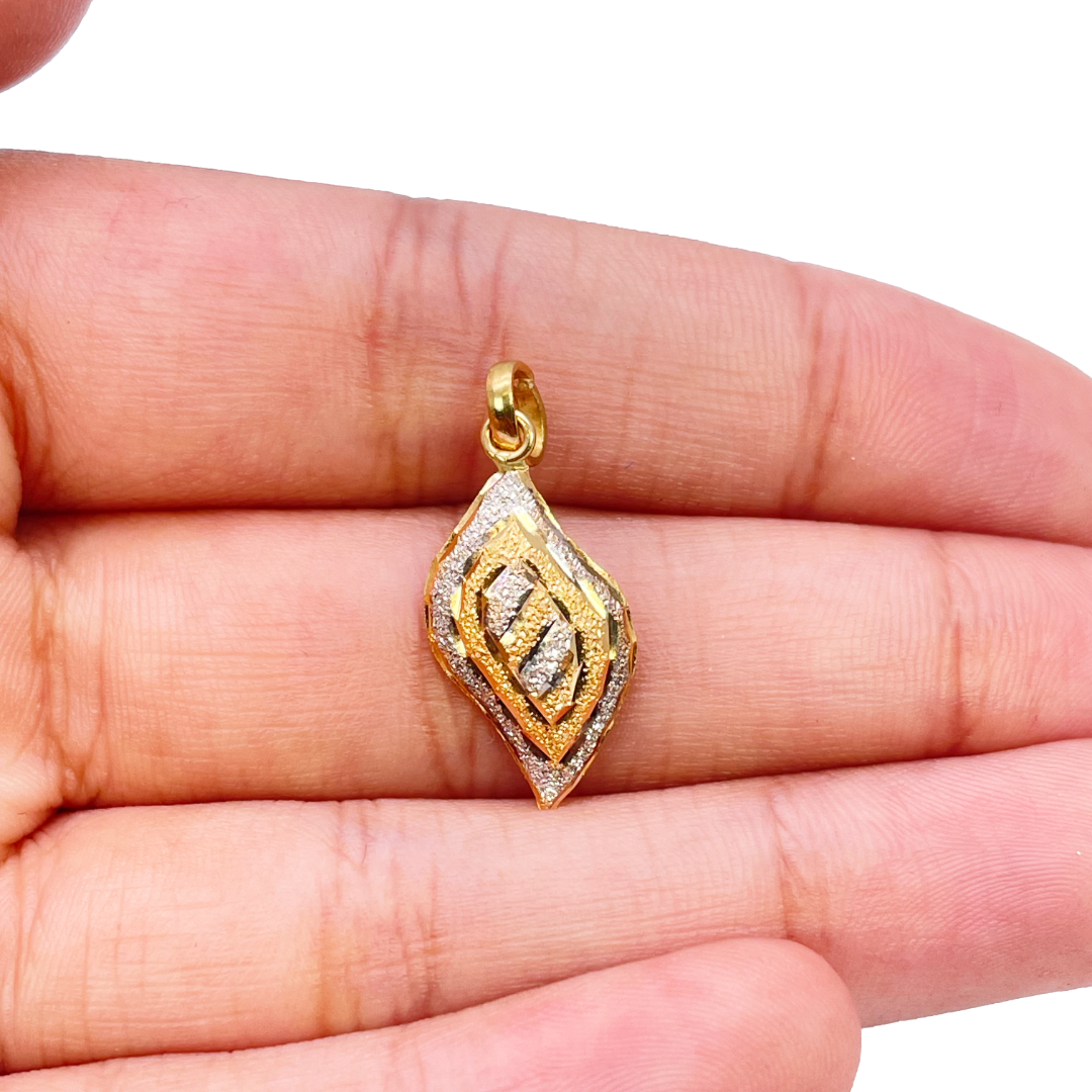 22ct Yellow Gold Diamond Cut Two-Tone Sparkly Leaf Shape Pendant