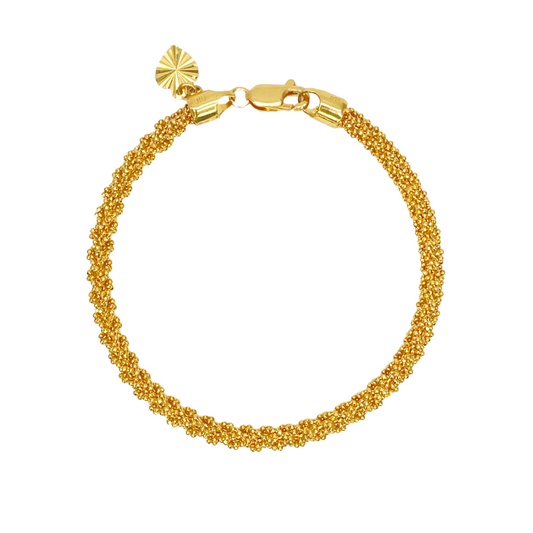 22ct Yellow Gold Fancy Beaded Link Diamond Cut Charm Bracelet 7.5 inches