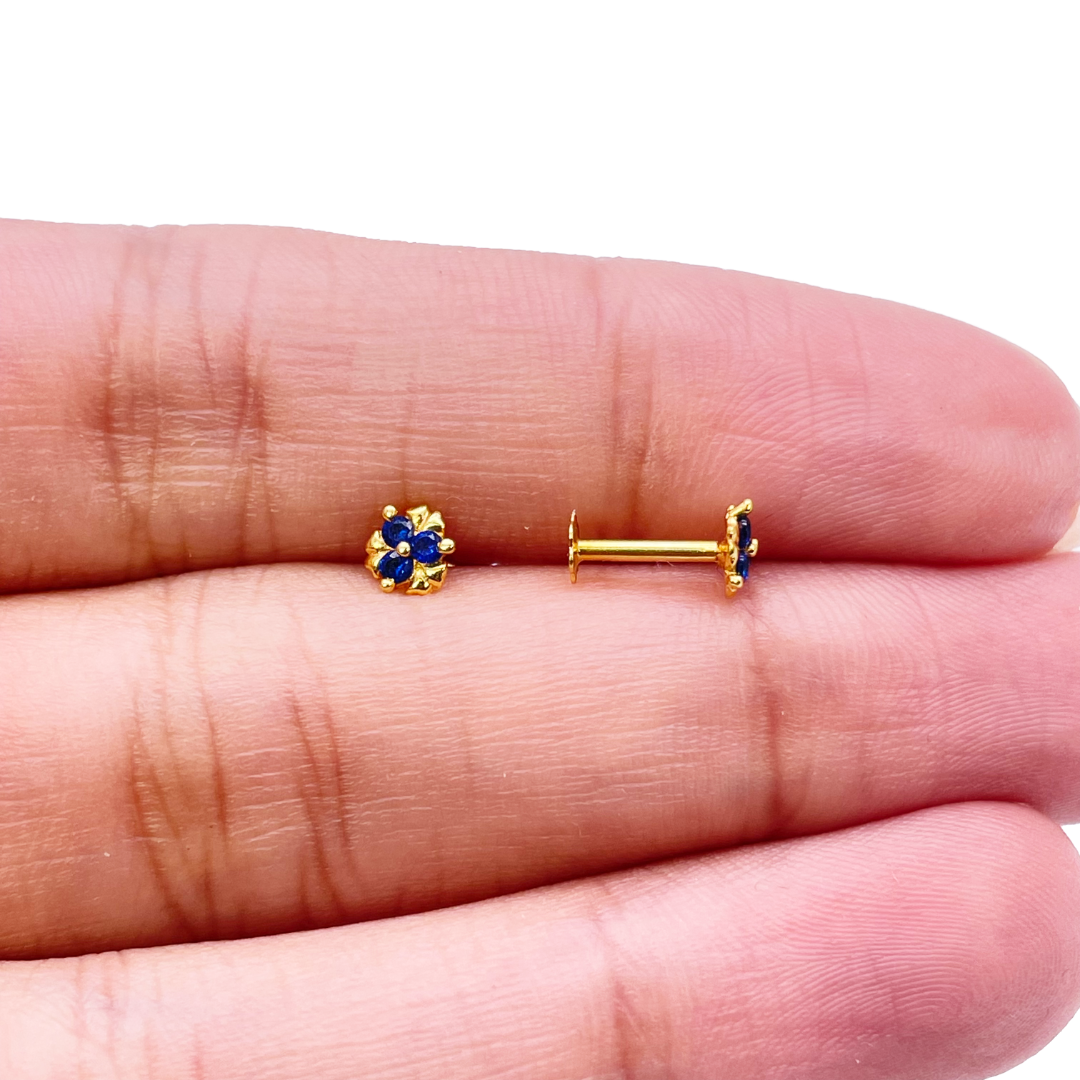 22ct Yellow Gold Blue Cubic Zircon Children's earrings claw set