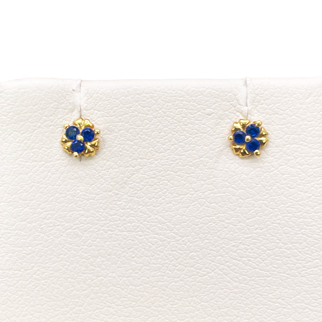 22ct Yellow Gold Blue Cubic Zircon Children's earrings claw set