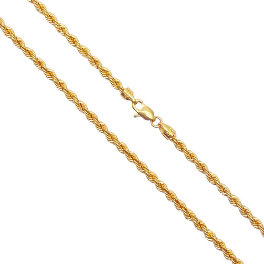 22ct Yellow Gold Solid Twisted Rope Chain Necklace 20''inches 3.1mm Width