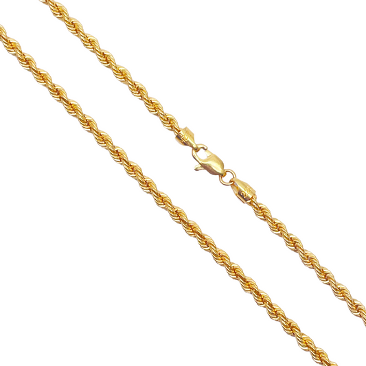 22ct Yellow Gold Solid Twisted Rope Chain Necklace 20''inches 3.3mm Width