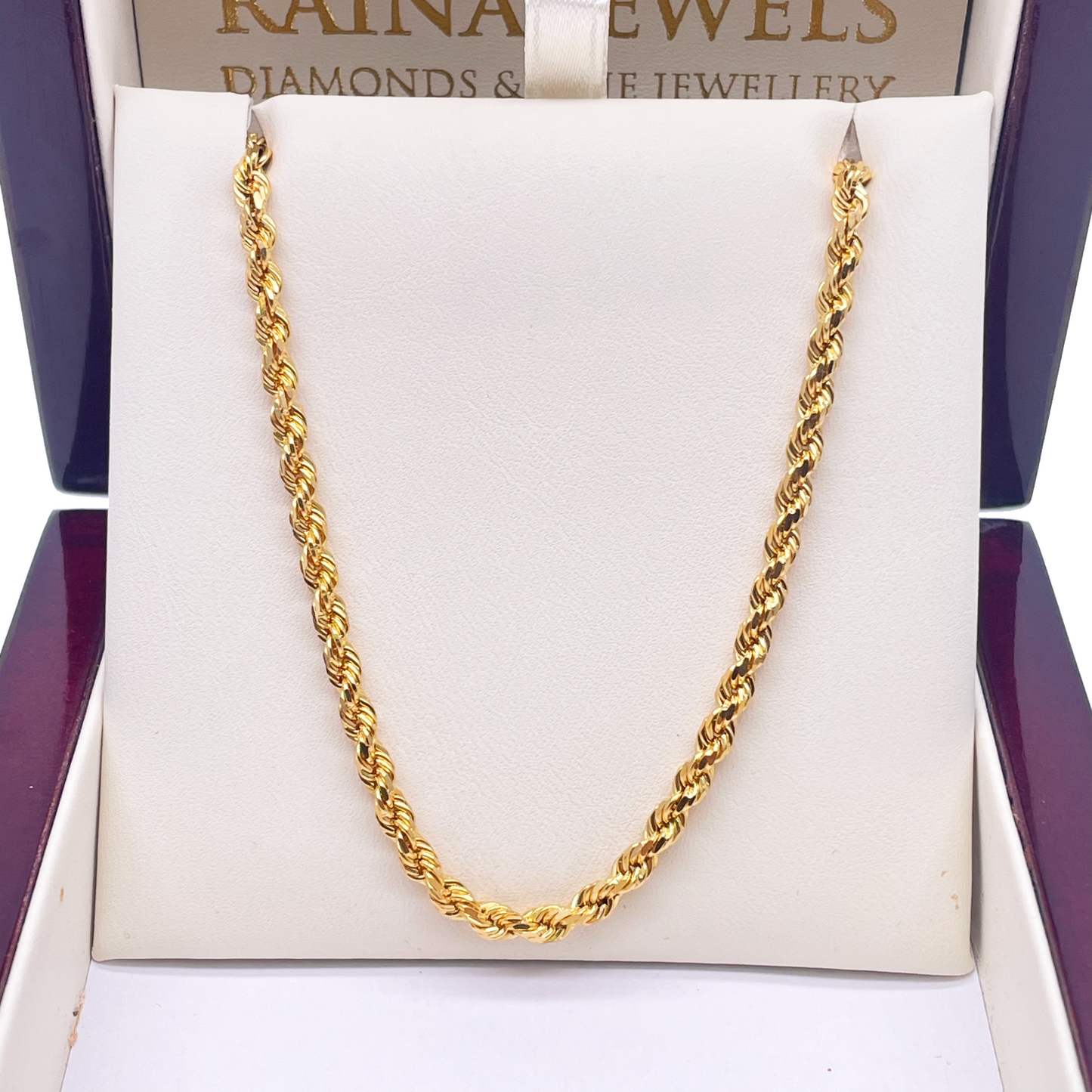 22ct Yellow Gold Solid Twisted Rope Chain Necklace 22''inches 3.3mm Width