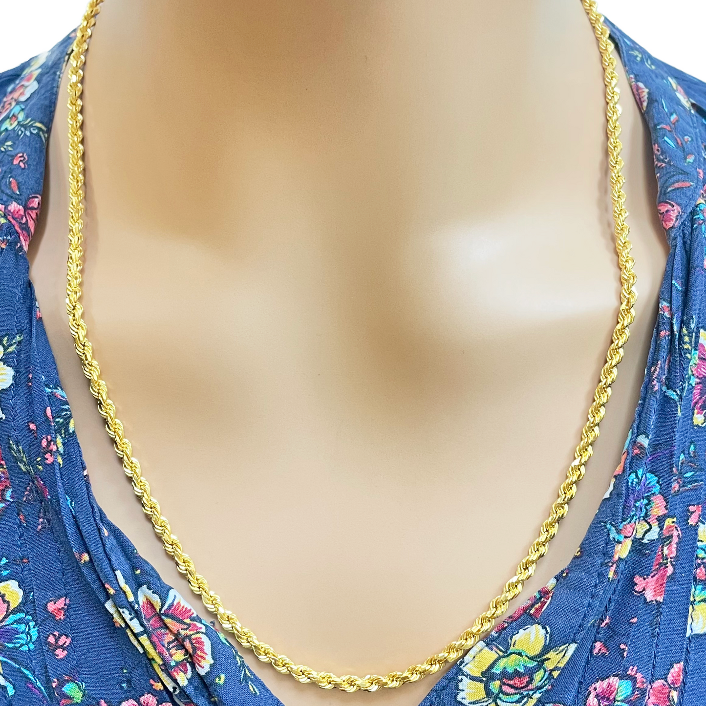 22ct Yellow Gold Solid Twisted Rope Chain Necklace 22''inches 3.3mm Width