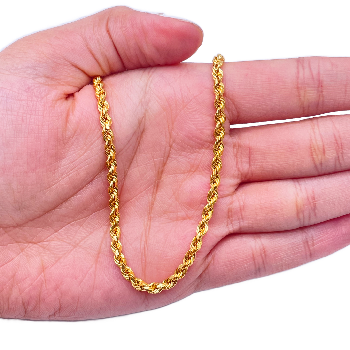 22ct Yellow Gold Solid Twisted Rope Chain Necklace 22''inches 3.3mm Width