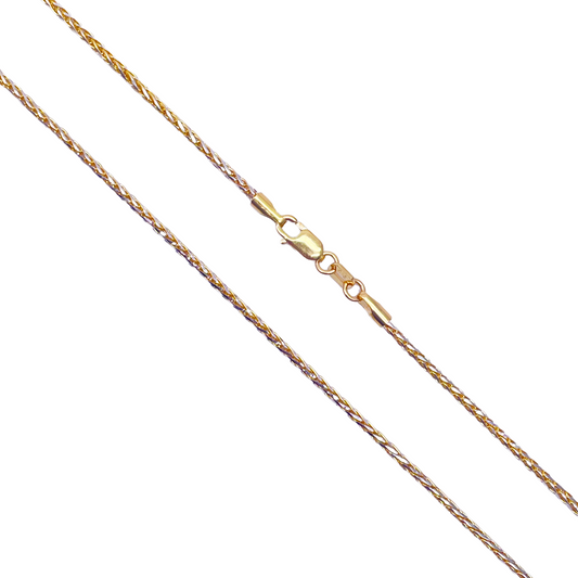 22ct Yellow Gold Two Tone Spiga Chain Necklace 20"inches 1.5mm Width