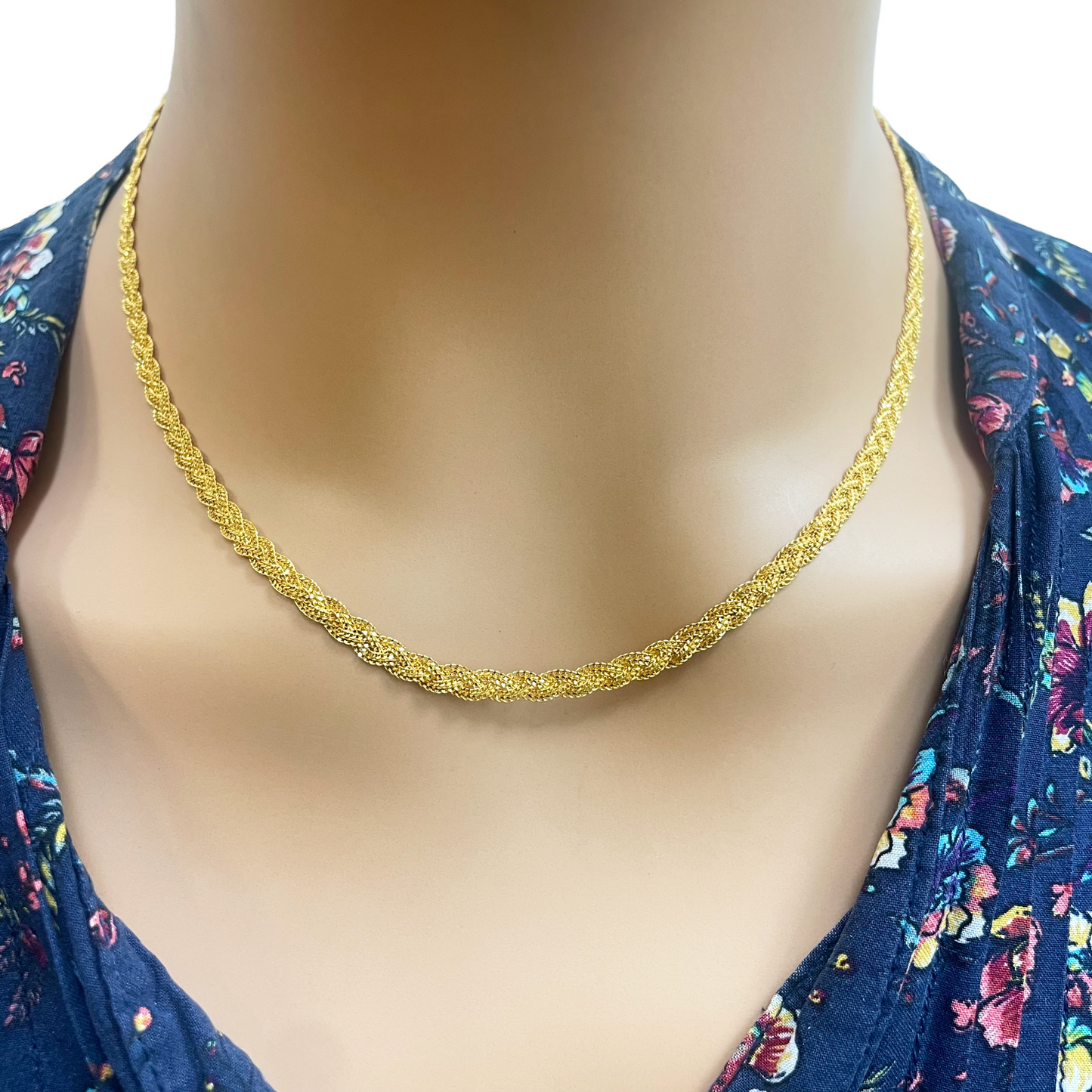 22ct Yellow Gold Filigree Braided Fox Necklace 18''inches 3.8mm Width