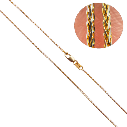 22ct Yellow Gold Two Tone Spiga Chain Necklace 18''inches 1mm Width