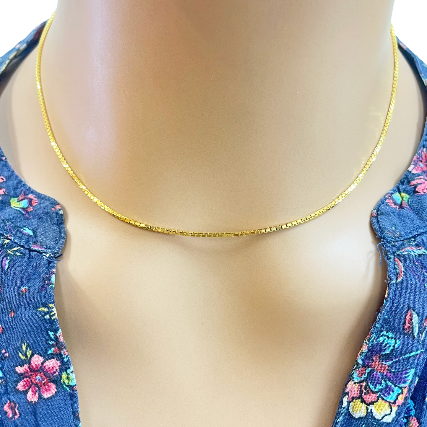 22ct Yellow Gold Box Link Thin Chain 16''Inches 1.3mm Width