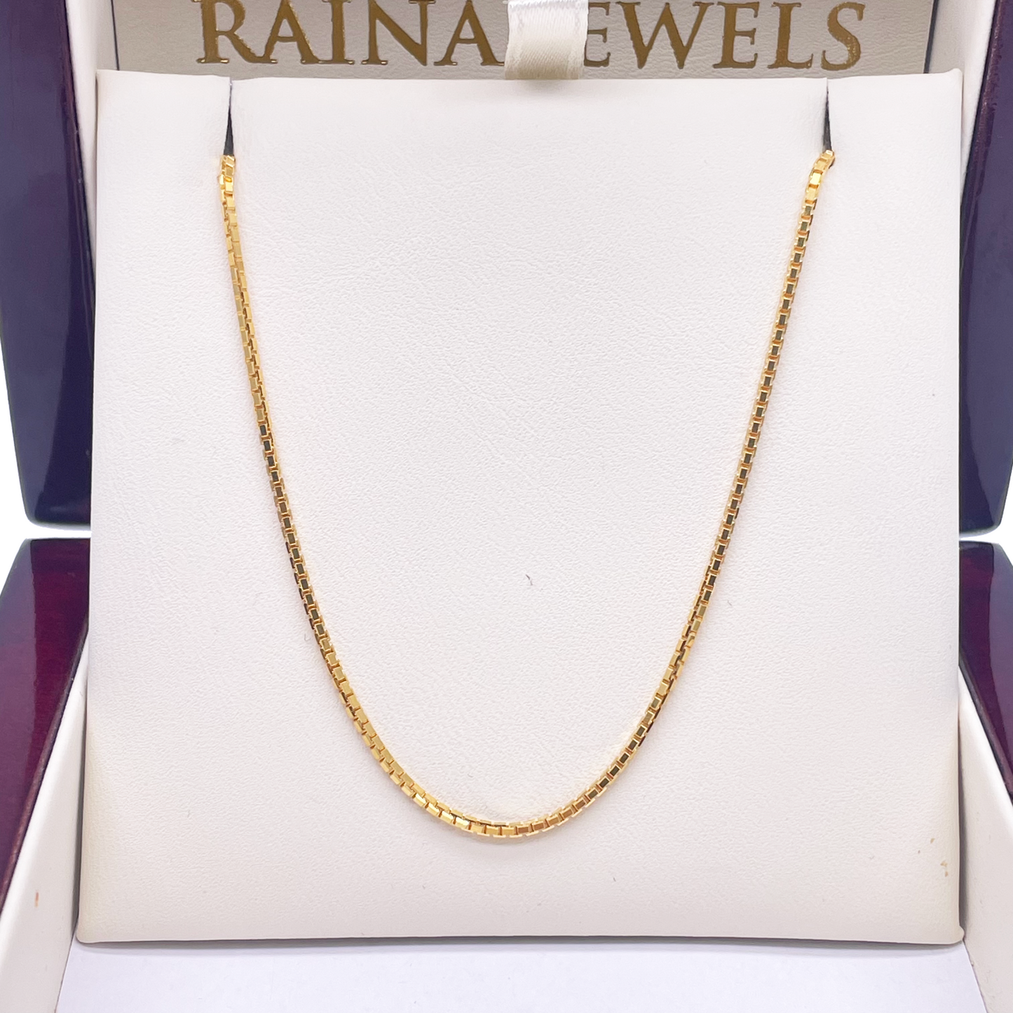 22ct Yellow Gold Box Link Thin Chain 16''Inches 1.3mm Width