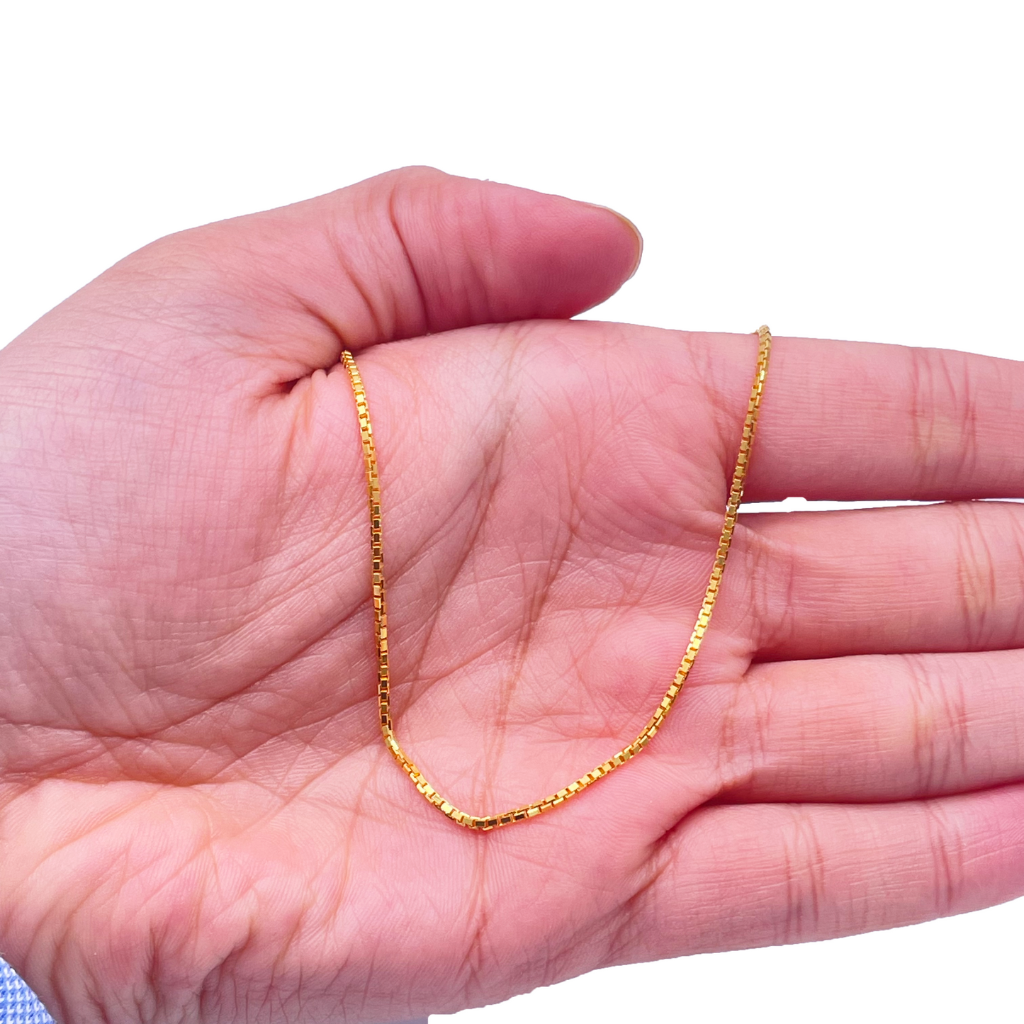 22ct Yellow Gold Box Link Thin Chain 16''Inches 1.3mm Width