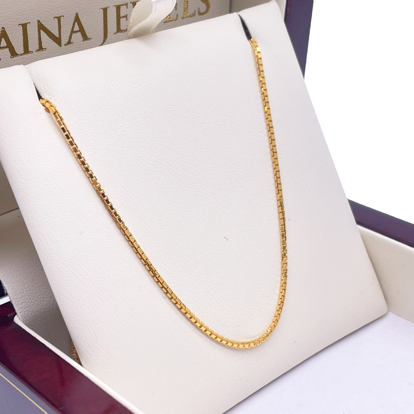 22ct Yellow Gold Box Link Thin Chain 16''Inches 1.3mm Width