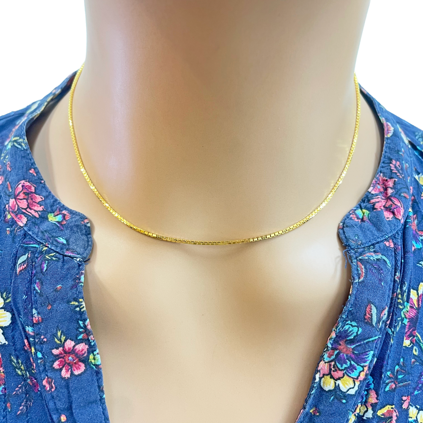 22ct Yellow Gold Box Link Thin Chain 16''Inches 1.3mm Width