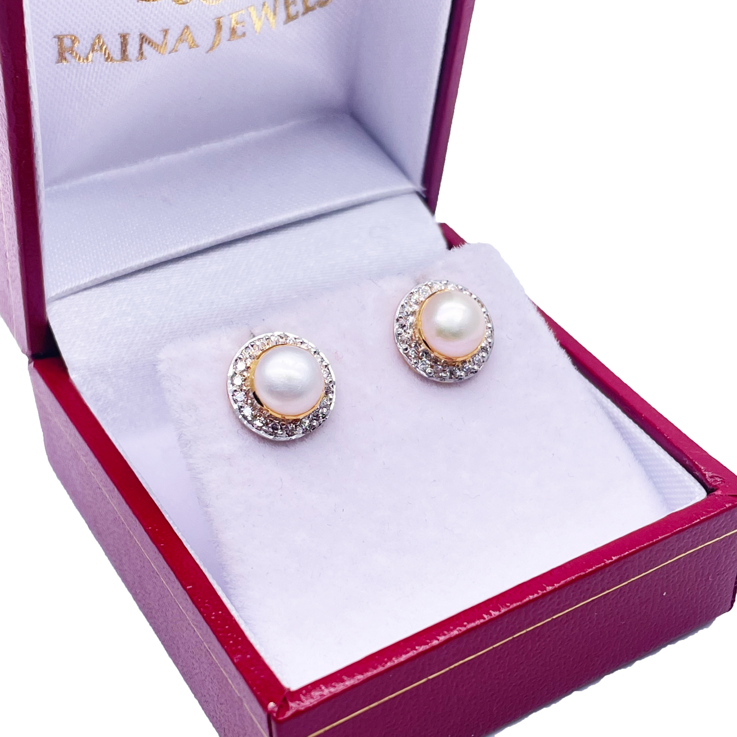 22ct Yellow Gold Elegant Freshwater Pearl & Cubic Zirconia Pair of Stud Earrings