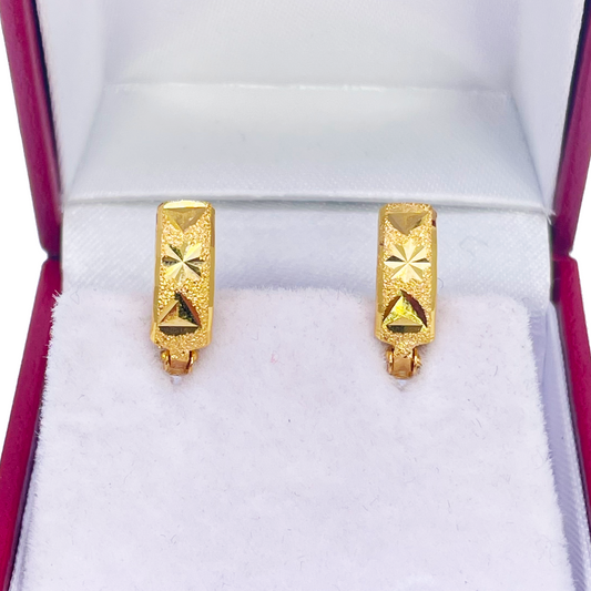 22ct Yellow Gold Fancy Diamond Cut Polish and Matte Finish Hoop Huggies Earrings