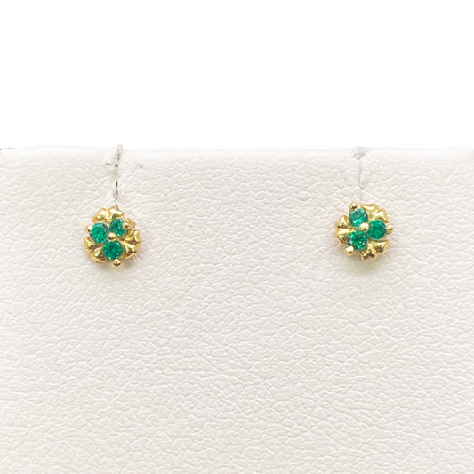 22ct Yellow Gold Green Cubic Zircon Children's earrings claw set