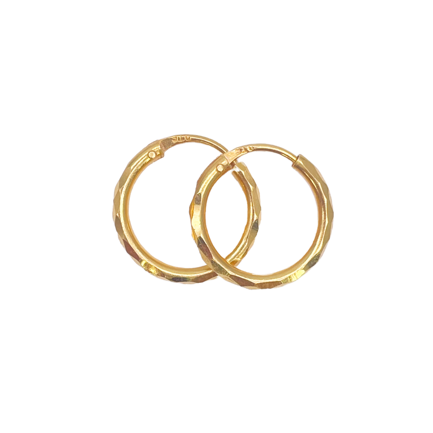 22ct Yellow Gold Pair Of Diamond Cut Hoop Earrings 13mm