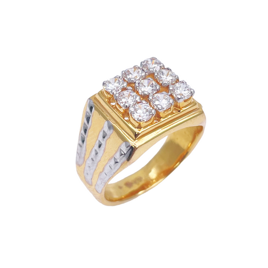 14ct Yellow Gold High Polished Cubic Zirconia Men's Signet Ring