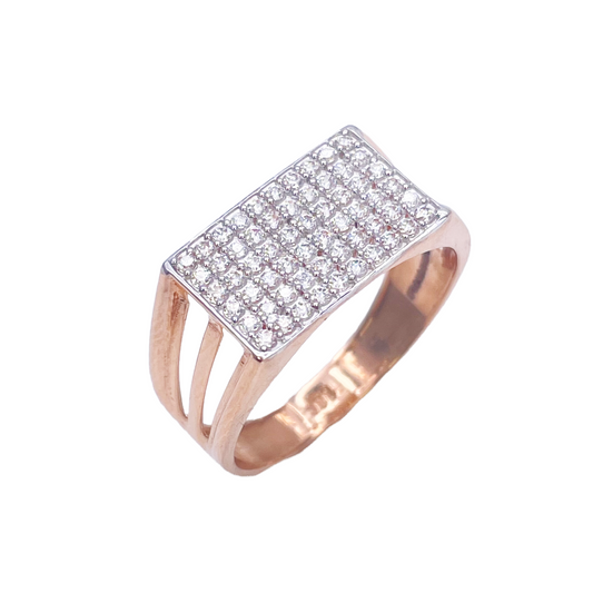 18ct Rose Gold High Polished Cubic Zirconia Men's Signet Ring