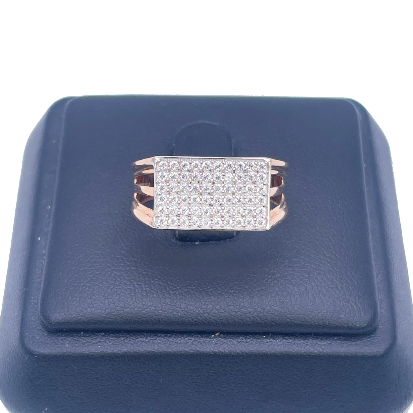 18ct Rose Gold High Polished Cubic Zirconia Men's Signet Ring