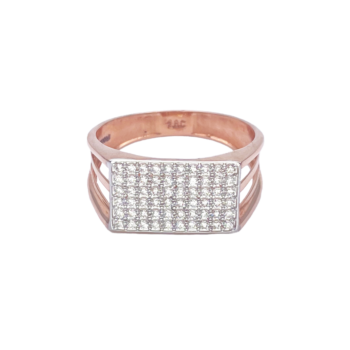 18ct Rose Gold High Polished Cubic Zirconia Men's Signet Ring