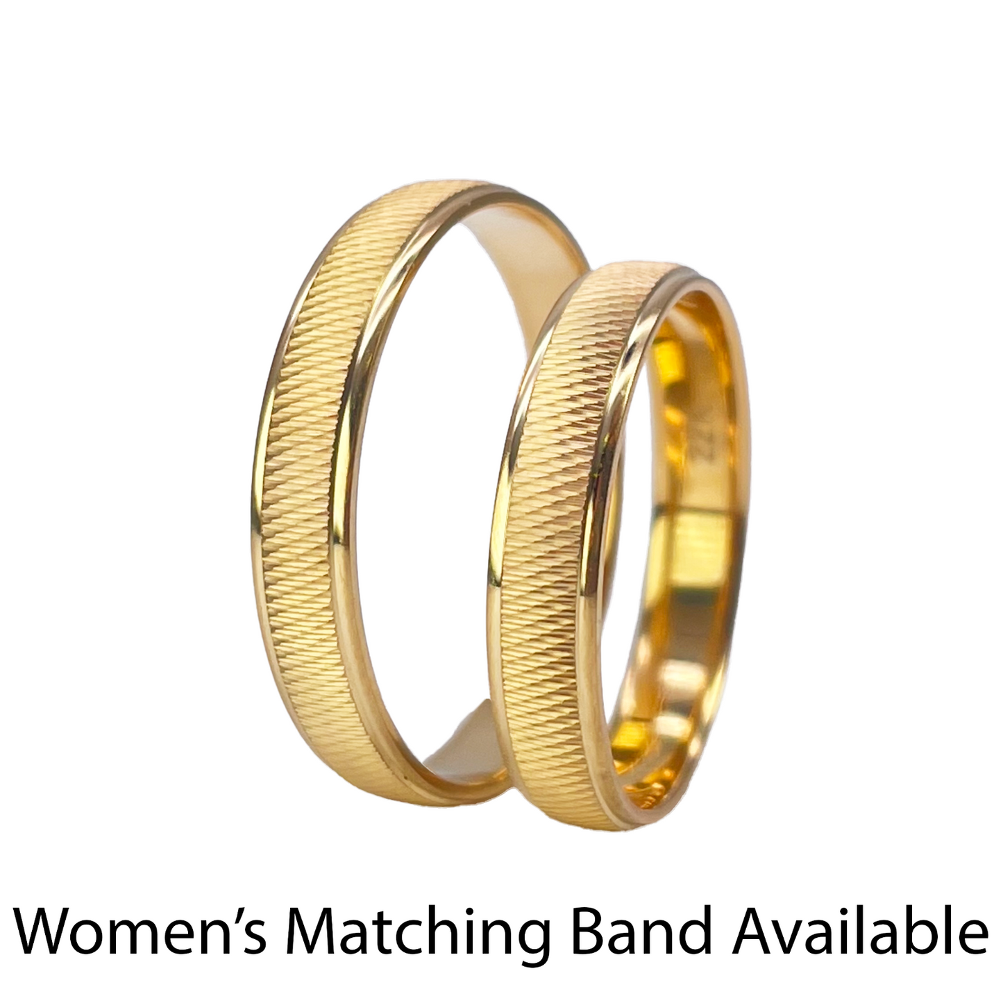 22ct Yellow Gold High Polished & Textured Men's Wedding Band 3.5mm