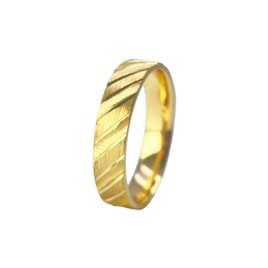 22ct Yellow Gold Fancy Diamond Cut, Polished & Textured Stripes Women's Band 4mm